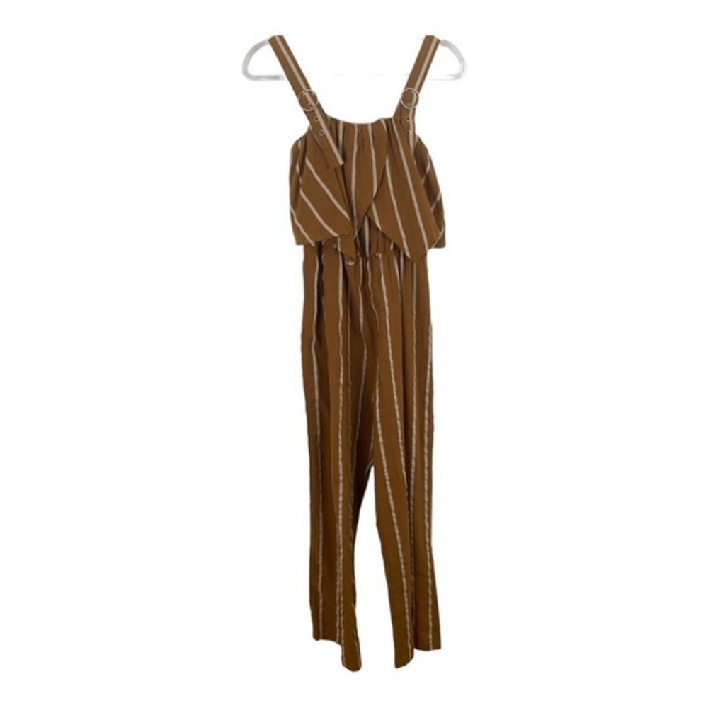Boutique NWT Carmel and Tan Striped Flutter top Jumpsuit Sz L